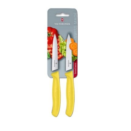 Cuchillo Verdura, 2U, Dentado+Liso, Nylon Amarillo 10cm